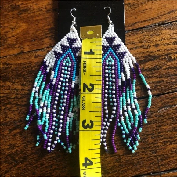 New Southwestern Boho Intricate Handmade Beaded Earrings - Picture 10 of 12